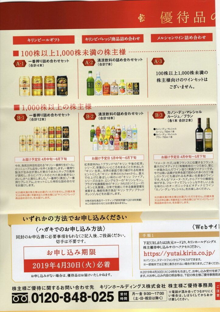 キリンホールディングス(2503) 株主優待案内