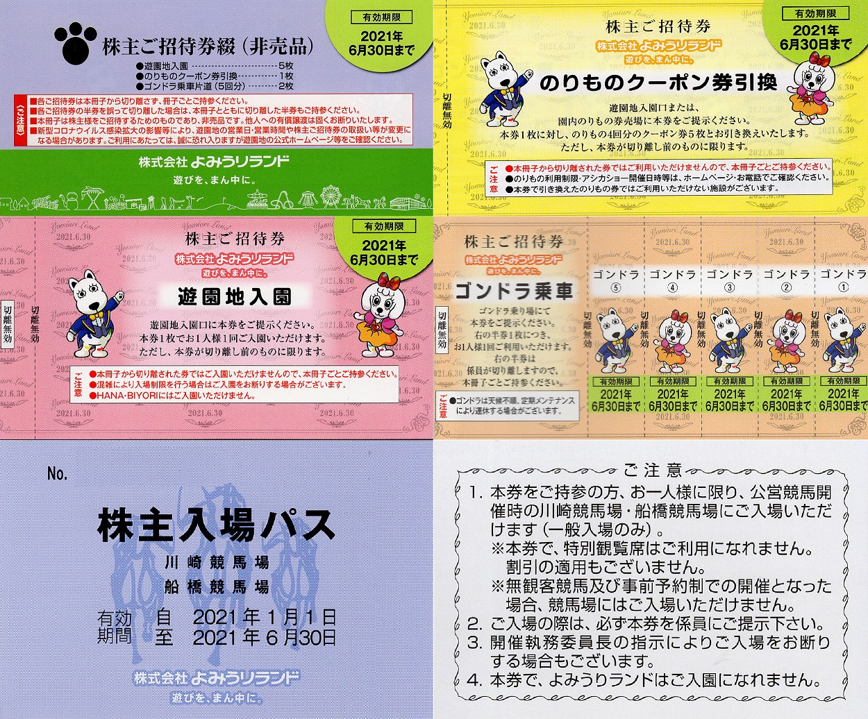 最新 普通郵便送料無料／よみうりランド株主ご招待券綴（1冊）＋川崎・船橋競馬場株主入場パス（2枚）B よみうりランド 株主優待 株主ご招待券綴１冊＋株主入場パス2