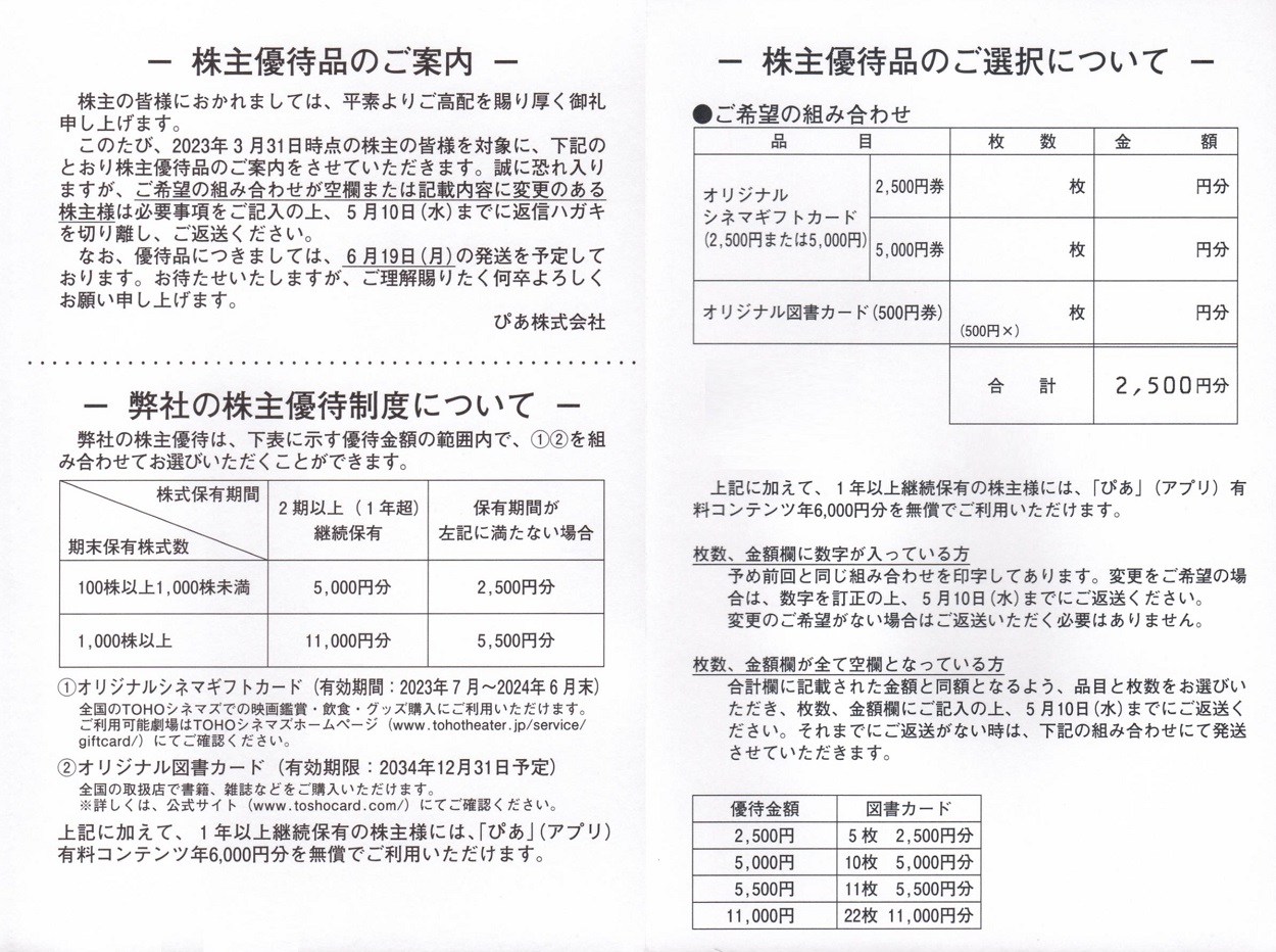 ぴあ(4337)から株主優待の案内が到着 | Yoshiの株主優待ブログ
