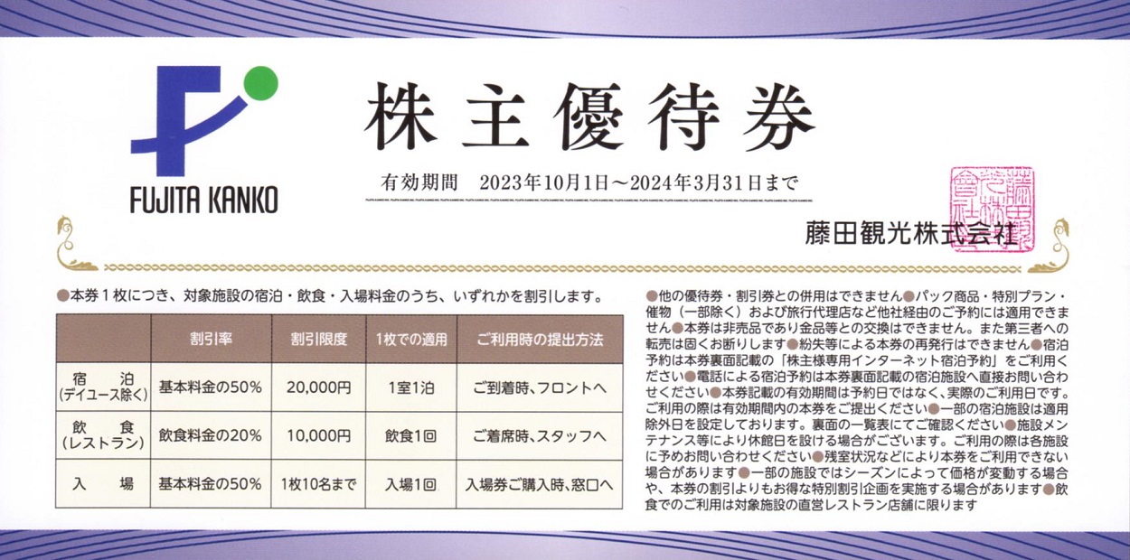 藤田観光 株主優待 箱根小涌園ユネッサン 4枚 8名分