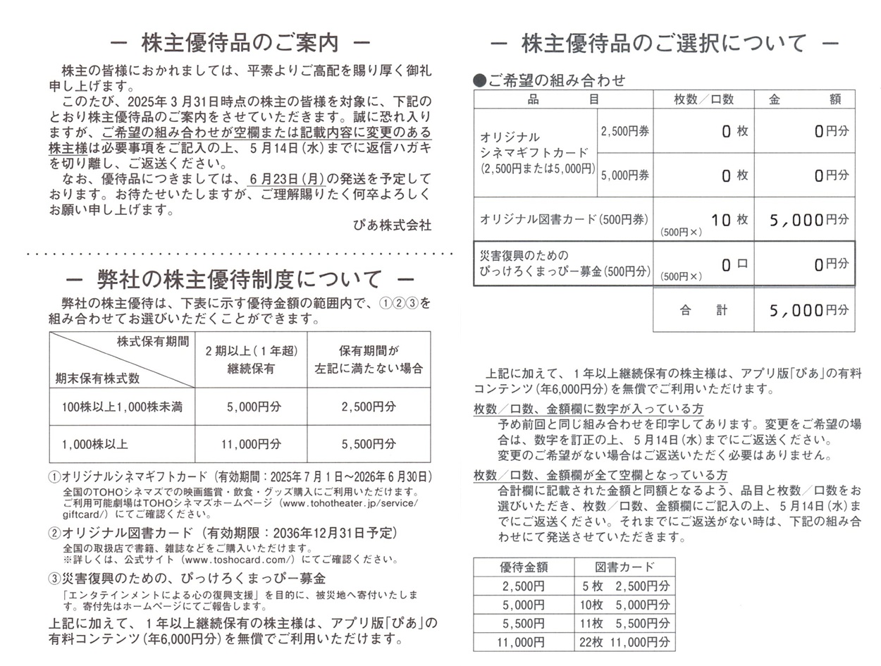 ぴあ(4337)から株主優待の案内が到着 | Yoshiの株主優待ブログ