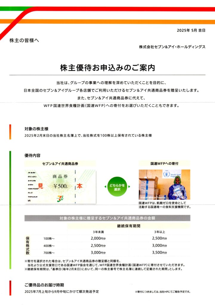 セブン＆アイホールディングス(3382) 株主優待案内