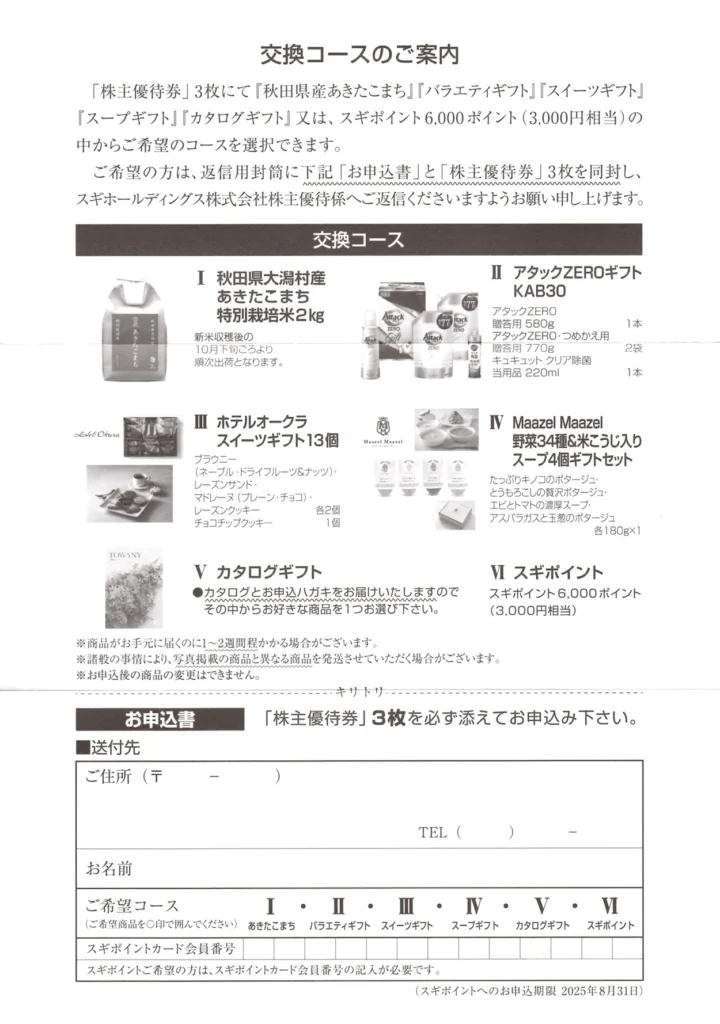 スギホールディングス(7649)から株主優待が到着 | Yoshiの株主優待ブログ