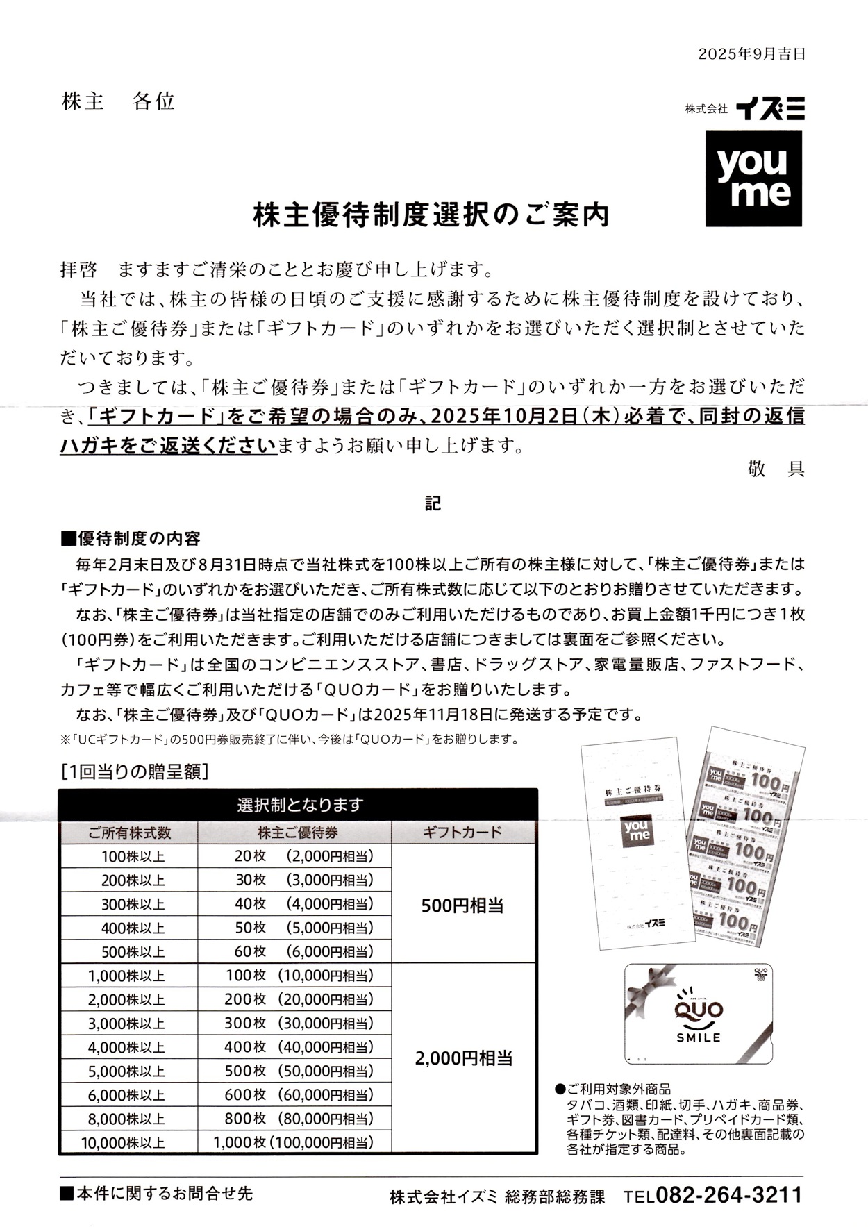 イズミ(8273)から株主優待の案内が到着 | Yoshiの株主優待ブログ