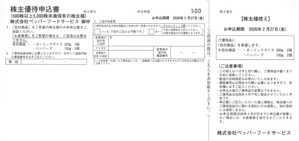 ペッパーフードサービス(3053) 株主優待案内