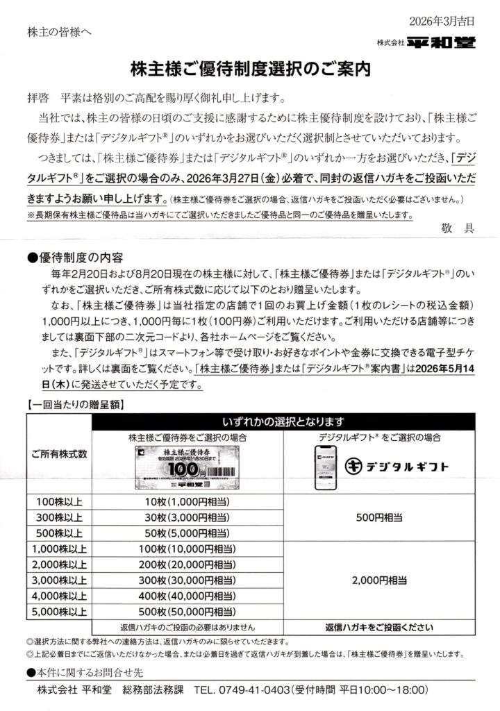 平和堂(8276) 株主優待案内