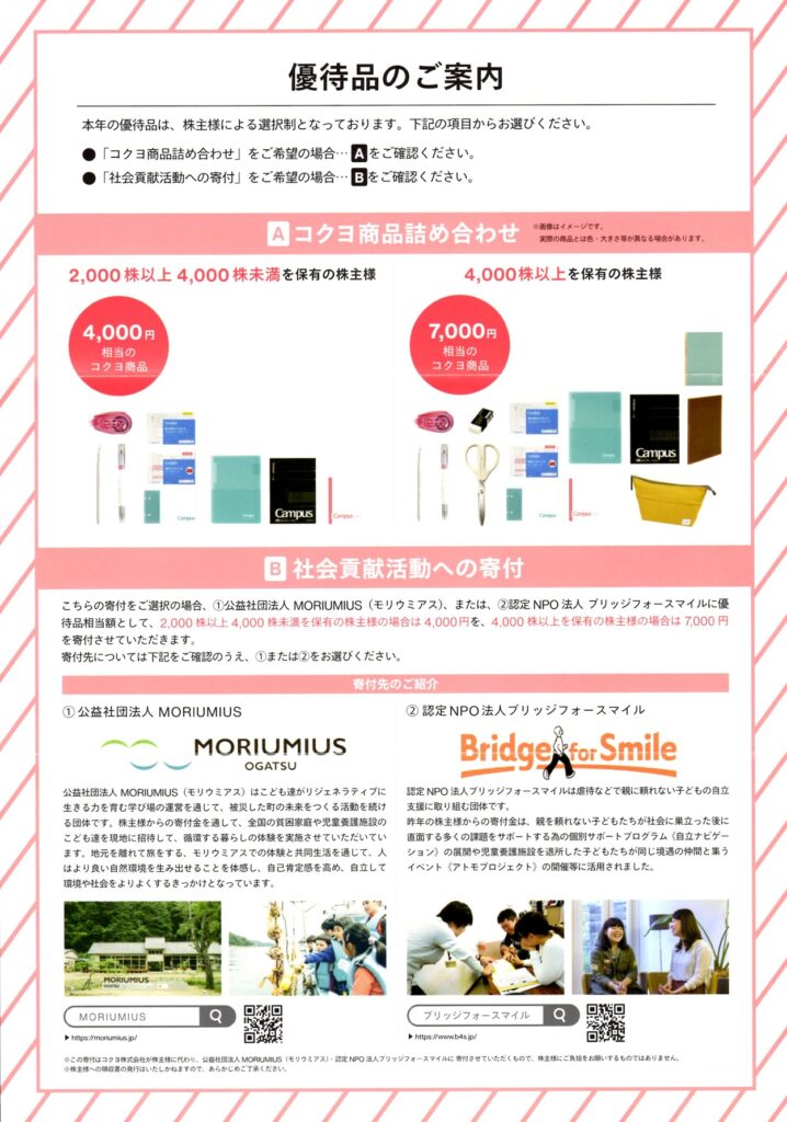 コクヨ(7984) 株主優待案内