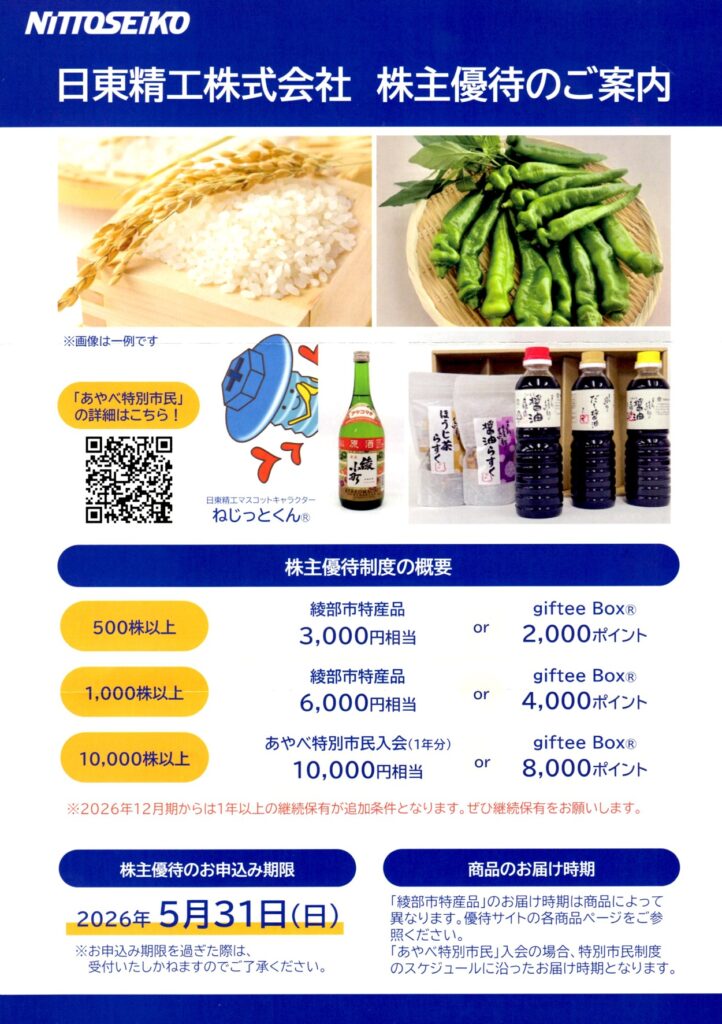 日東精工(5957) 株主優待案内