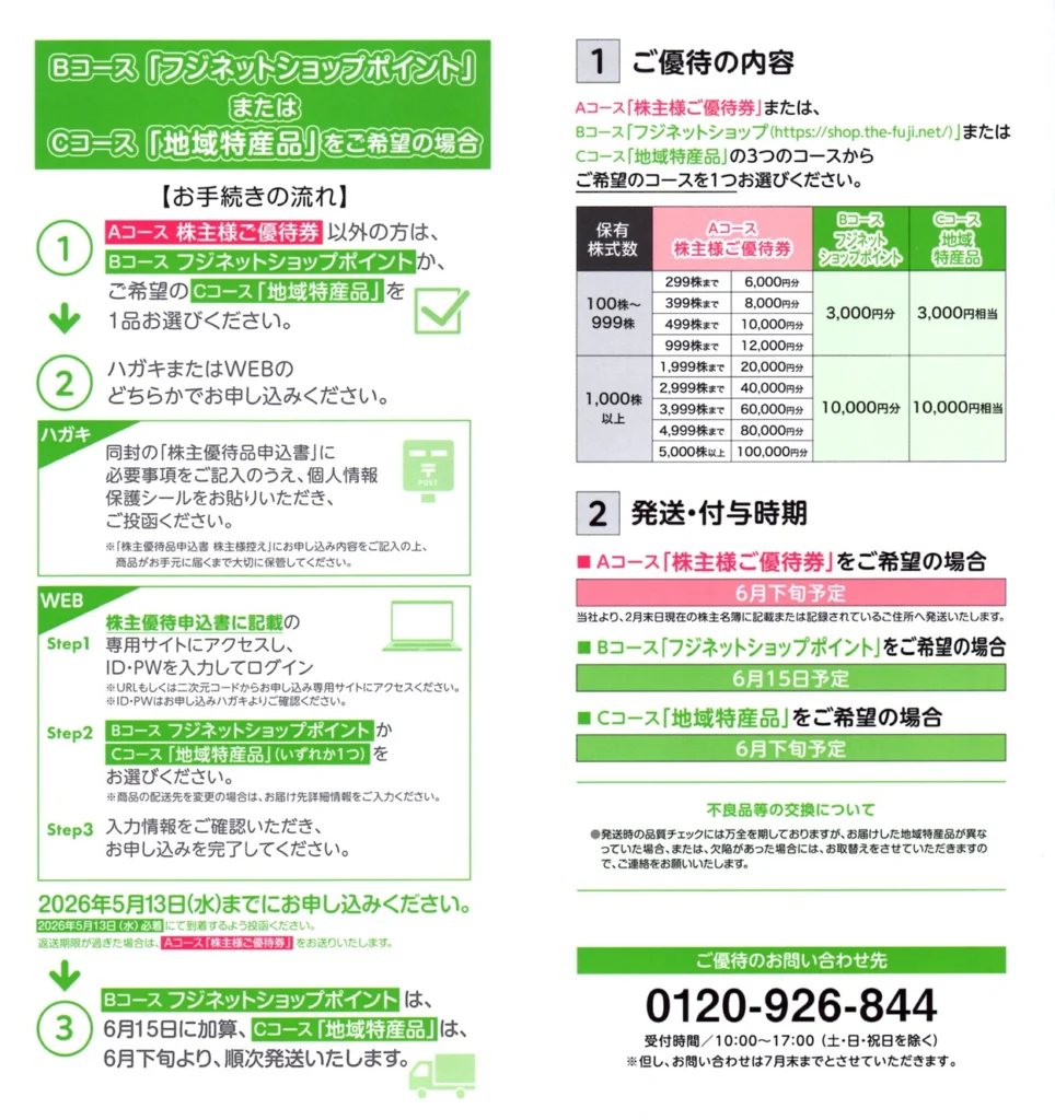 フジ(8278)から株主優待の案内が到着｜1,000株で10,000円相当の地域