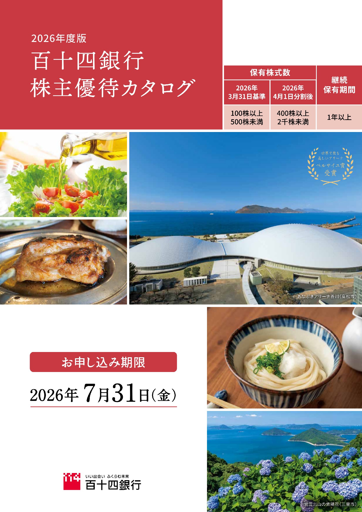 特別ご優待 お値下げ済商品 1冊 百十四銀行(8386)から株主優待の案内が到着｜100株で2,500円相当の香川
