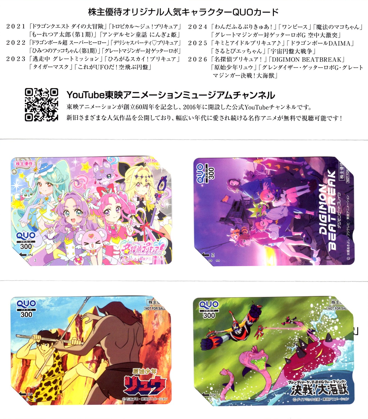 東映　株主優待　３セット　2021/01まで 東映アニメーション(4816)から株主優待が到着｜100株で1,200円相当の