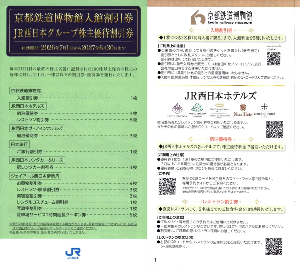 西日本旅客鉄道(9021)から株主優待が到着｜100株で鉄道割引券1枚と株主