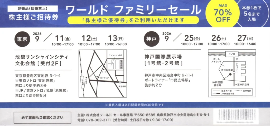 ワールド(3612)から株主優待が到着｜分割前500株(半年以上)で10,000円