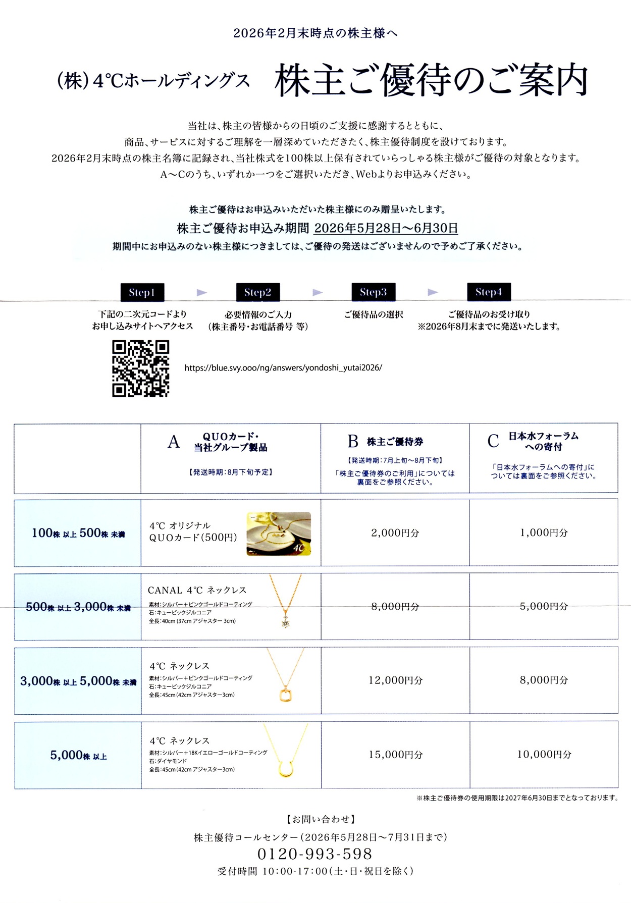 ヨンドシーホールディングス(8008)から株主優待の案内が到着｜100株でA